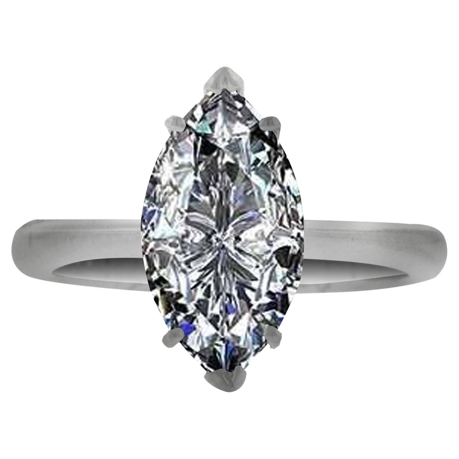 3.02 Carat Marquise-Shape Diamond Solitaire Gold Ring
