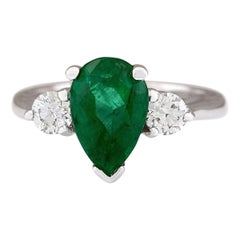 Natural Emerald Diamond Ring In 14 Karat White Gold 