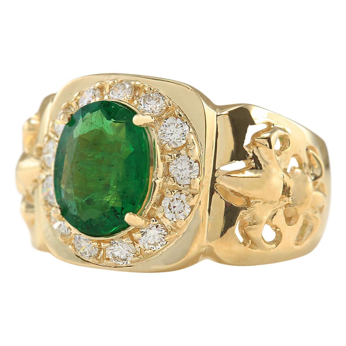 3.02 Carat Natural Emerald 14 Karat Yellow Gold Diamond Ring
Stamped: 14K Yellow Gold
Total Ring Weight: 9.2 Grams
Total Natural Emerald Weight is 2.42 Carat (Measures: 10.00x8.00 mm)
Color: Green
Total Natural Diamond Weight is 0.60 Carat
Color: