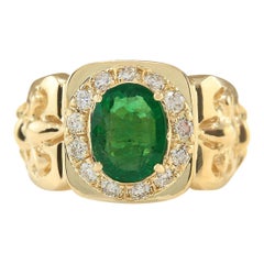 Men Emerald Diamond Ring In 14 Karat Yellow Gold 
