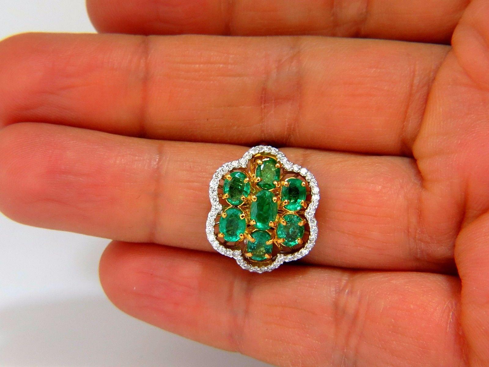 Oval Cut 3.02 Carat Natural Oval Emeralds Diamond Cocktail Cluster Ring 14 Karat G/Vs For Sale