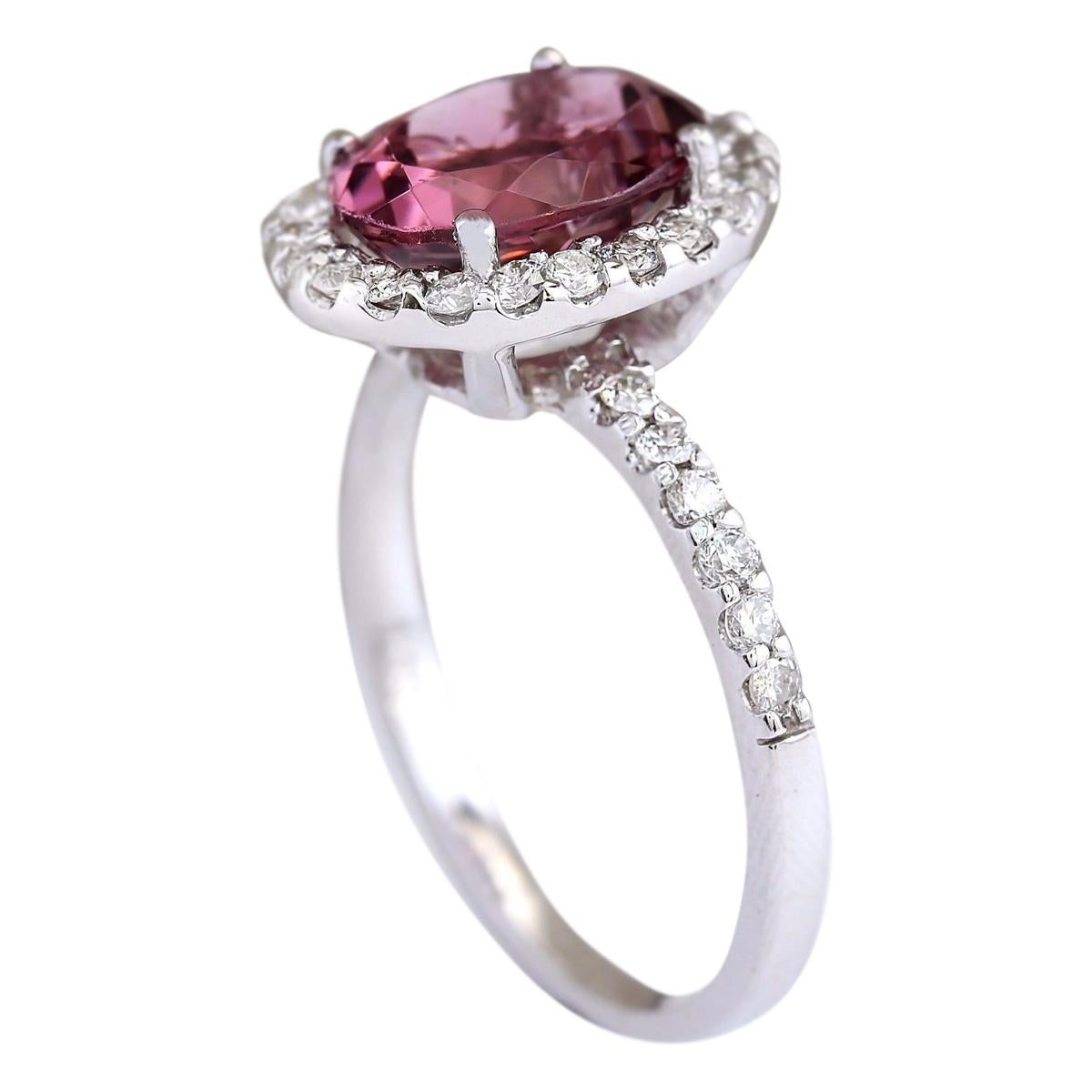 Oval Cut Natural Tourmaline Diamond Ring In 14 Karat White Gold  For Sale