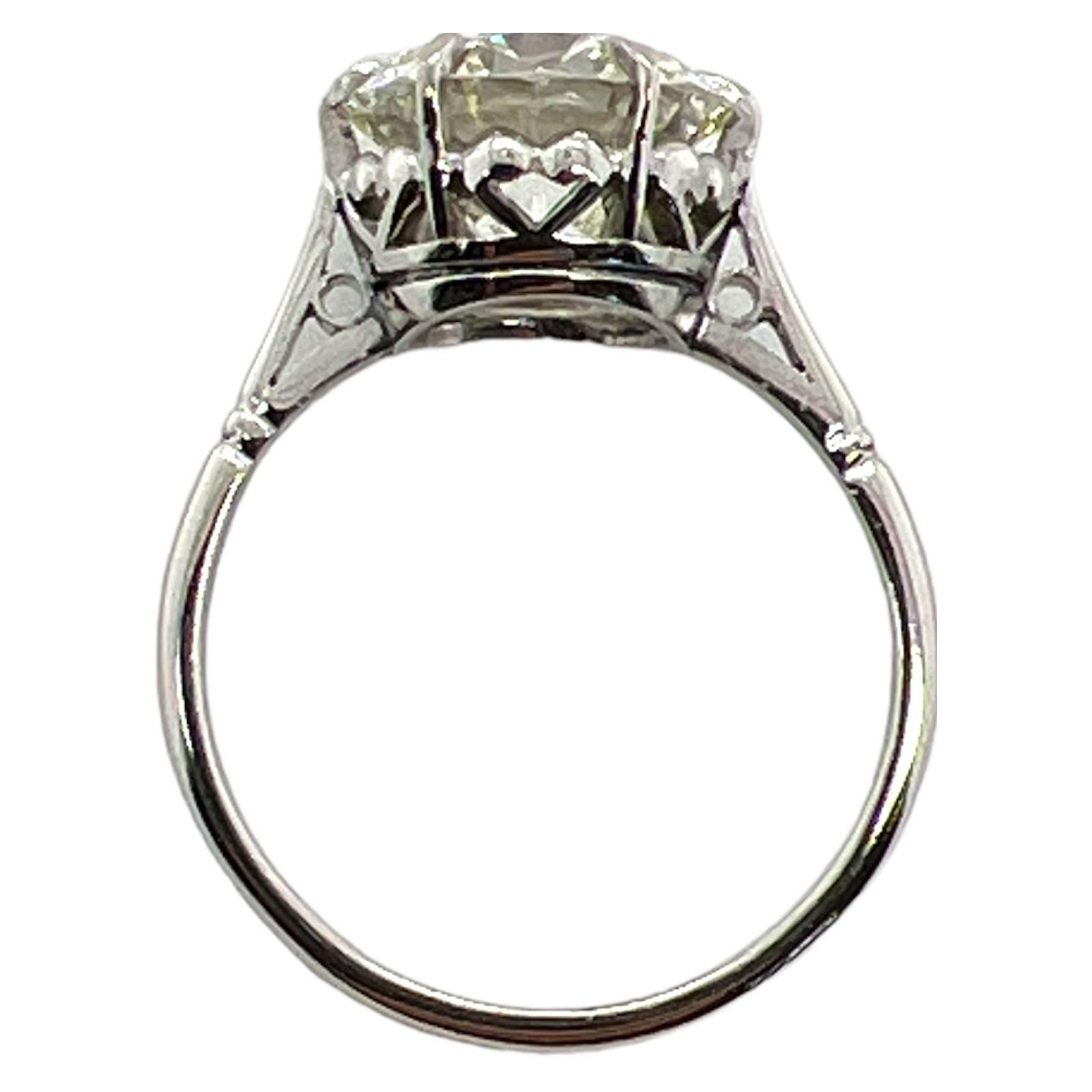 3.02 Carat Old European Cut Diamond Solitaire Platinum Engagement Ring GIA M/VS2 In Excellent Condition In Boca Raton, FL