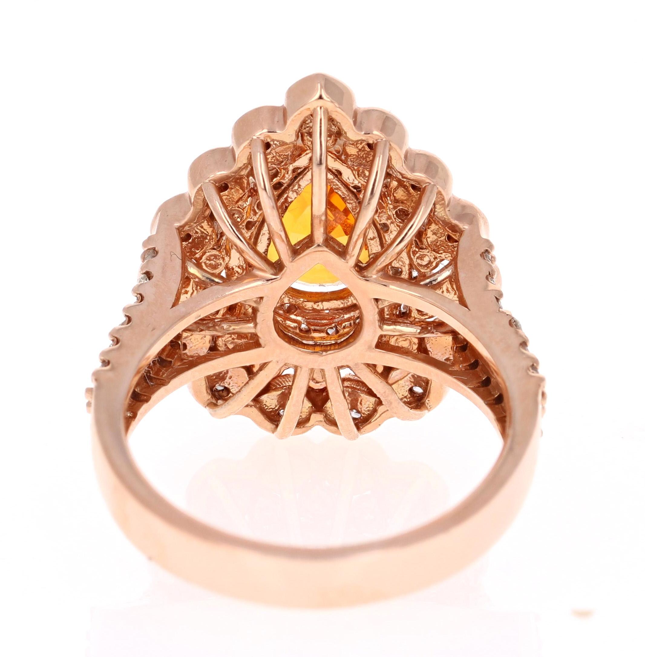 Contemporary 3.02 Carat Orange Sapphire Diamond Rose Gold Ring For Sale