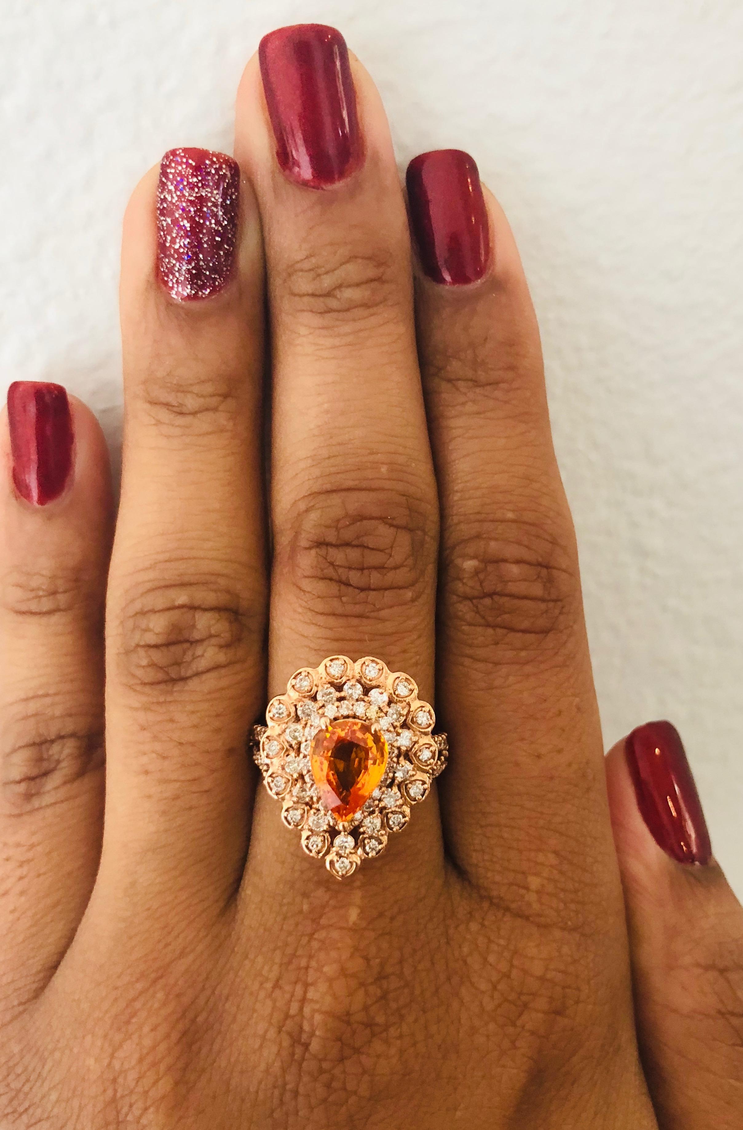 Bague en or rose avec saphir orange de 3,02 carats et diamants Pour femmes en vente