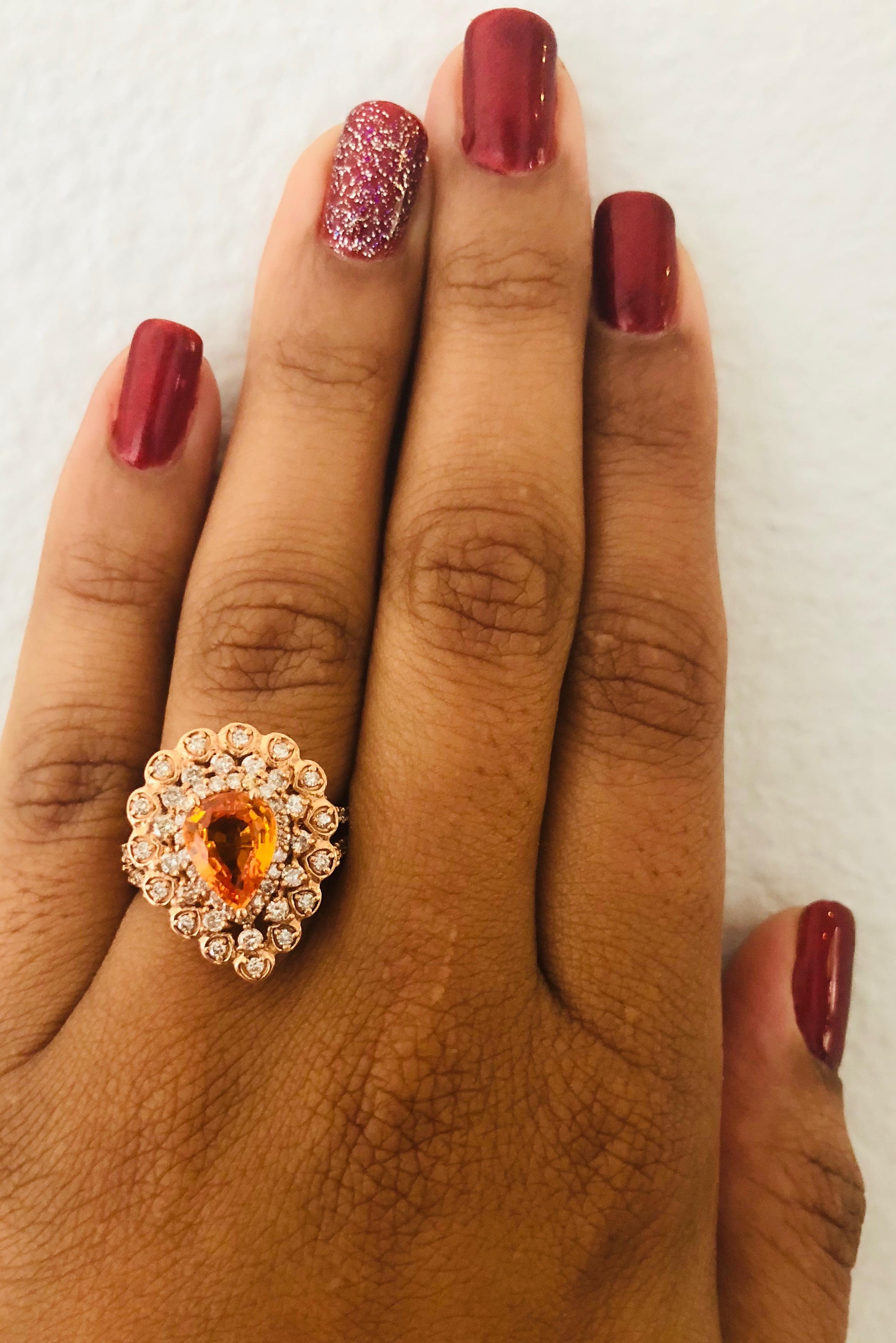 Women's 3.02 Carat Orange Sapphire Diamond Rose Gold Ring For Sale