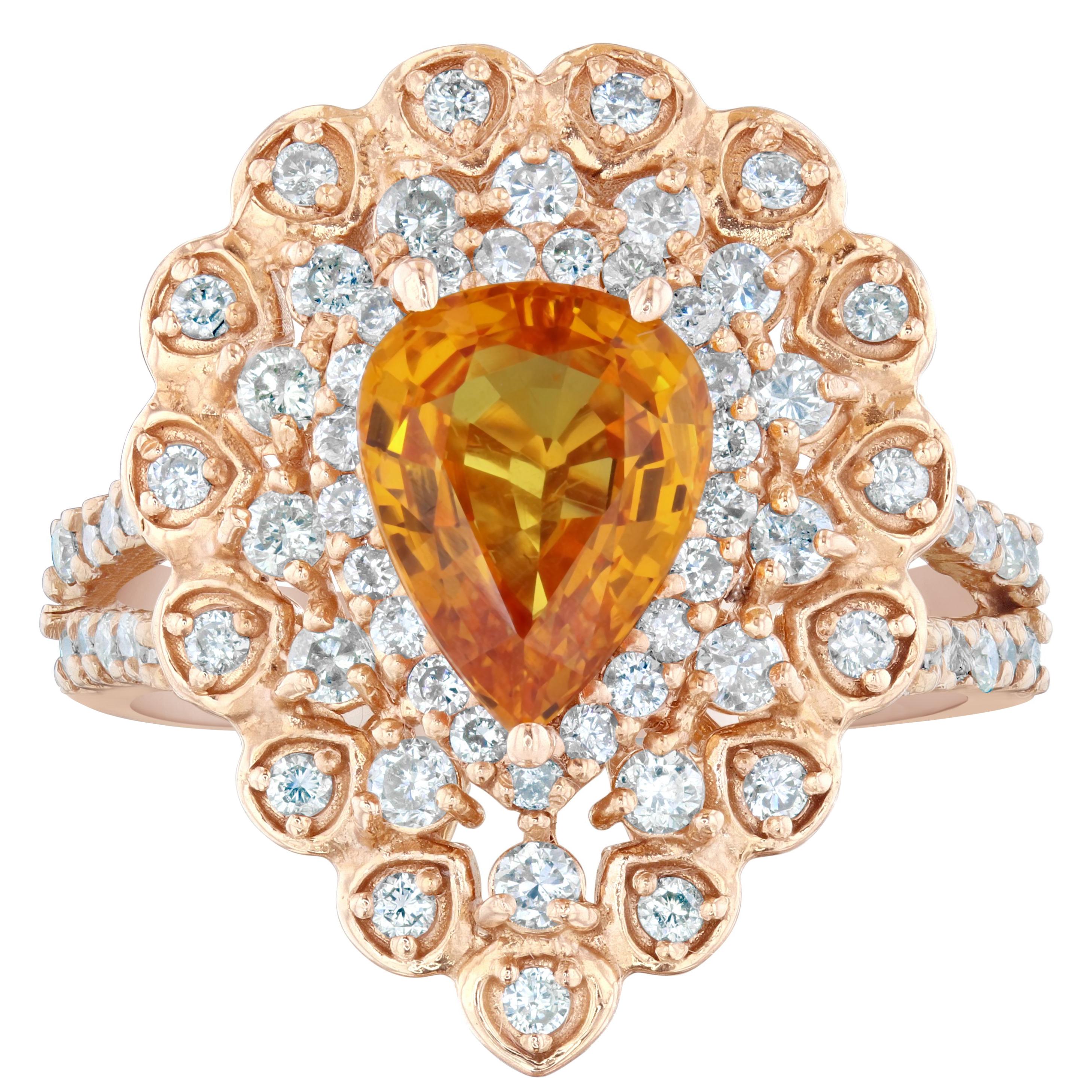 3,02 Karat Orangefarbener Saphir-Diamant-Ring aus Roségold im Angebot