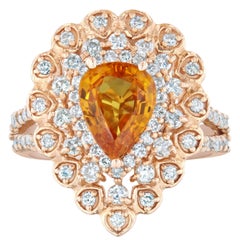 3.02 Carat Orange Sapphire Diamond 14 Karat Rose Gold Ring