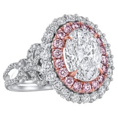 3.02 Carat Oval Center Diamond Ring in 18k Rose and White Gold