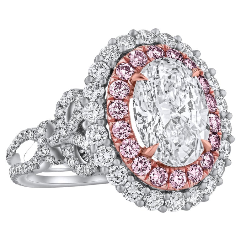 3.02 Carat Oval Center Diamond Ring in 18k Rose and White Gold For Sale