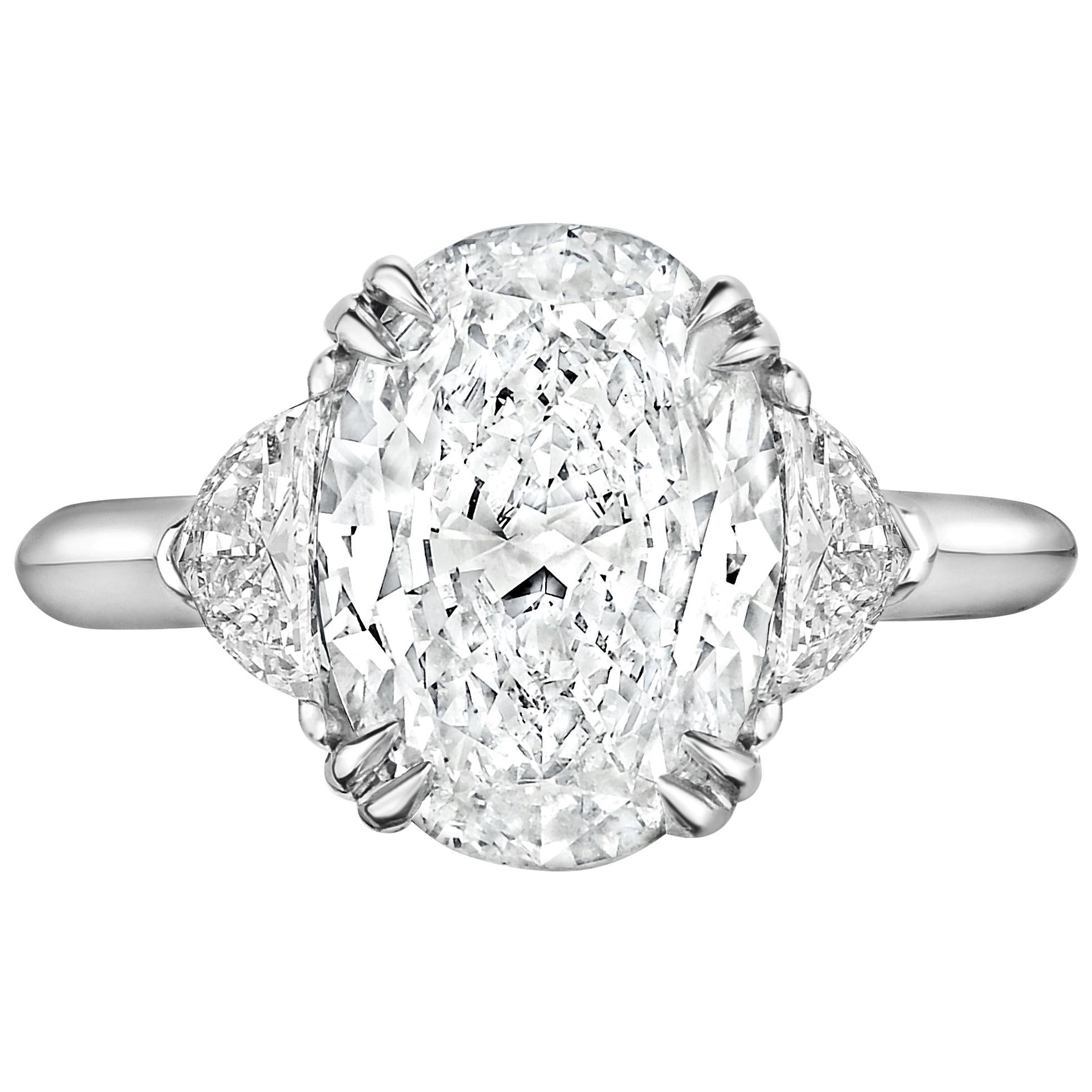 3.02 Carat Oval GVS1 GIA Diamond with Epaulets in Platinum Engagement Ring For Sale