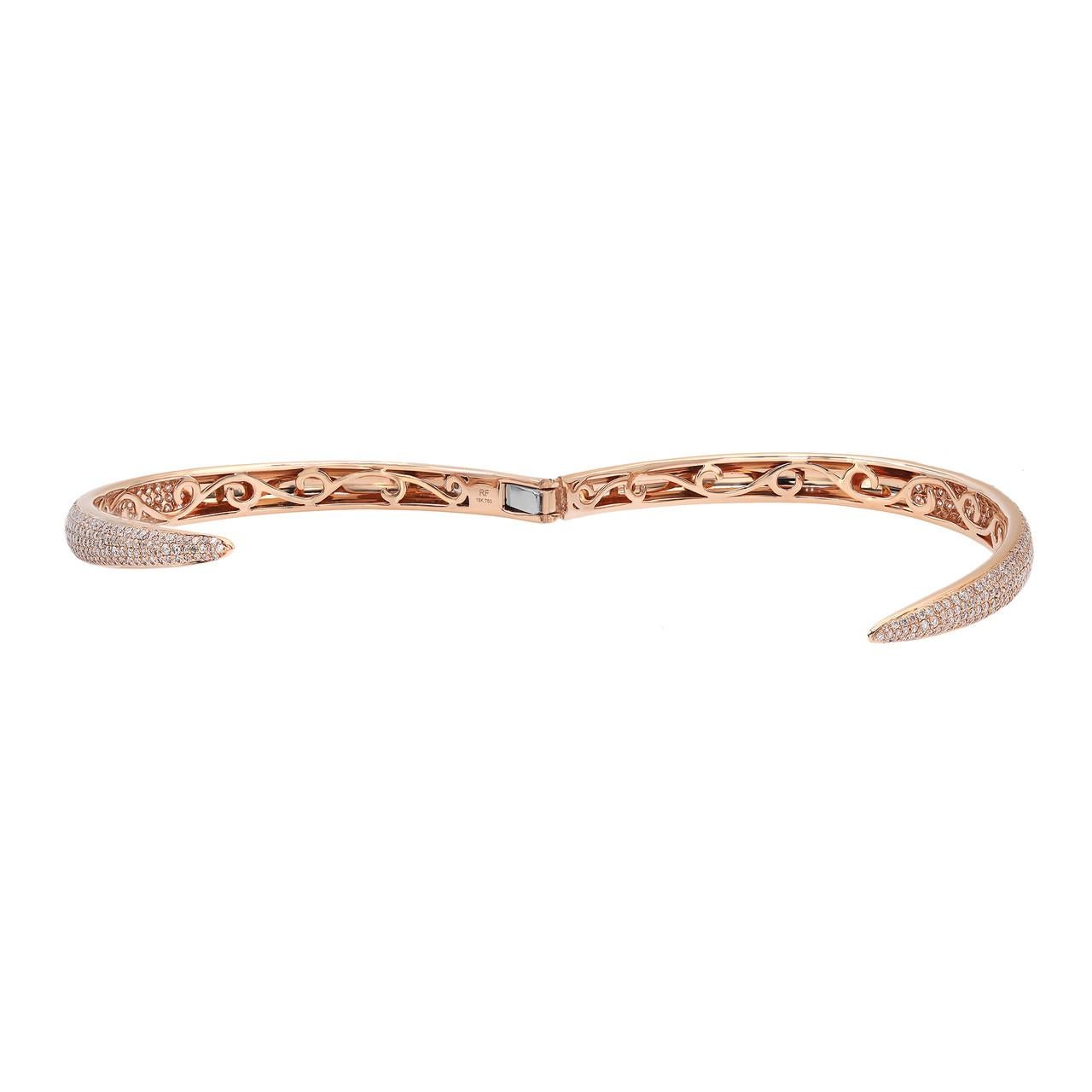3.02 Carat Pave Set Round Cut Diamond Bangle Bracelet 18K Rose Gold In New Condition For Sale In New York, NY