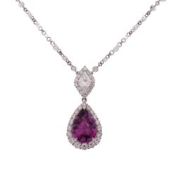 3.02 Carat Pear Shape Purple Sapphire and Marquise Cut Diamond Pendant ref1368