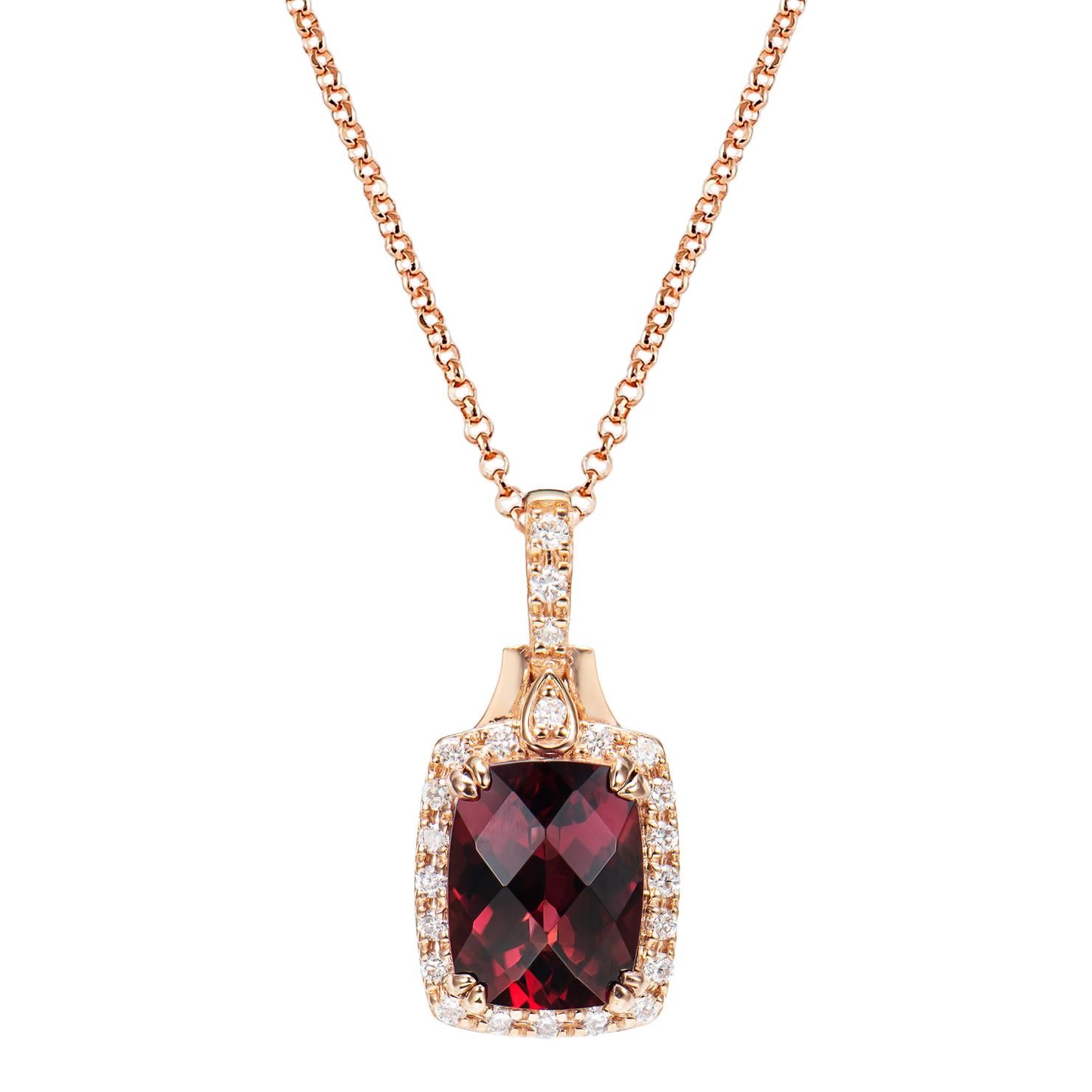 Sunita Nahata Rhodolith 3.02ct. Anhänger aus 18 Karat Roségold mit Diamant (Kissenschliff) im Angebot