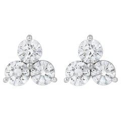 3.02 Carat Round Brilliant Cut Diamond Clover Stud Earrings in Platinum