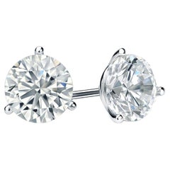 3.02 Carat Round Natural Diamond 3 Prong Martini Stud Earrings M/Si1 Clarity