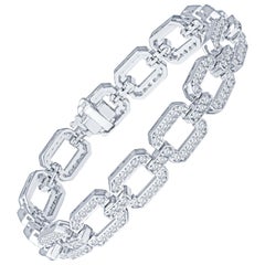 Bracelet à maillons en or blanc 14 carats avec diamants ronds pavés de 3,02 carats
