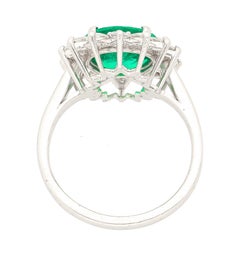 3.02 Carat Vivid Green Round Colombian Emerald and Diamond Halo Ring in Platinum