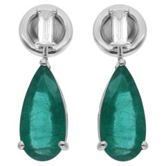 Orecchini con smeraldo dello Zambia da 3,02 carati 0,20 carati SI/H Baguette Diamond in oro bianco 14 carati