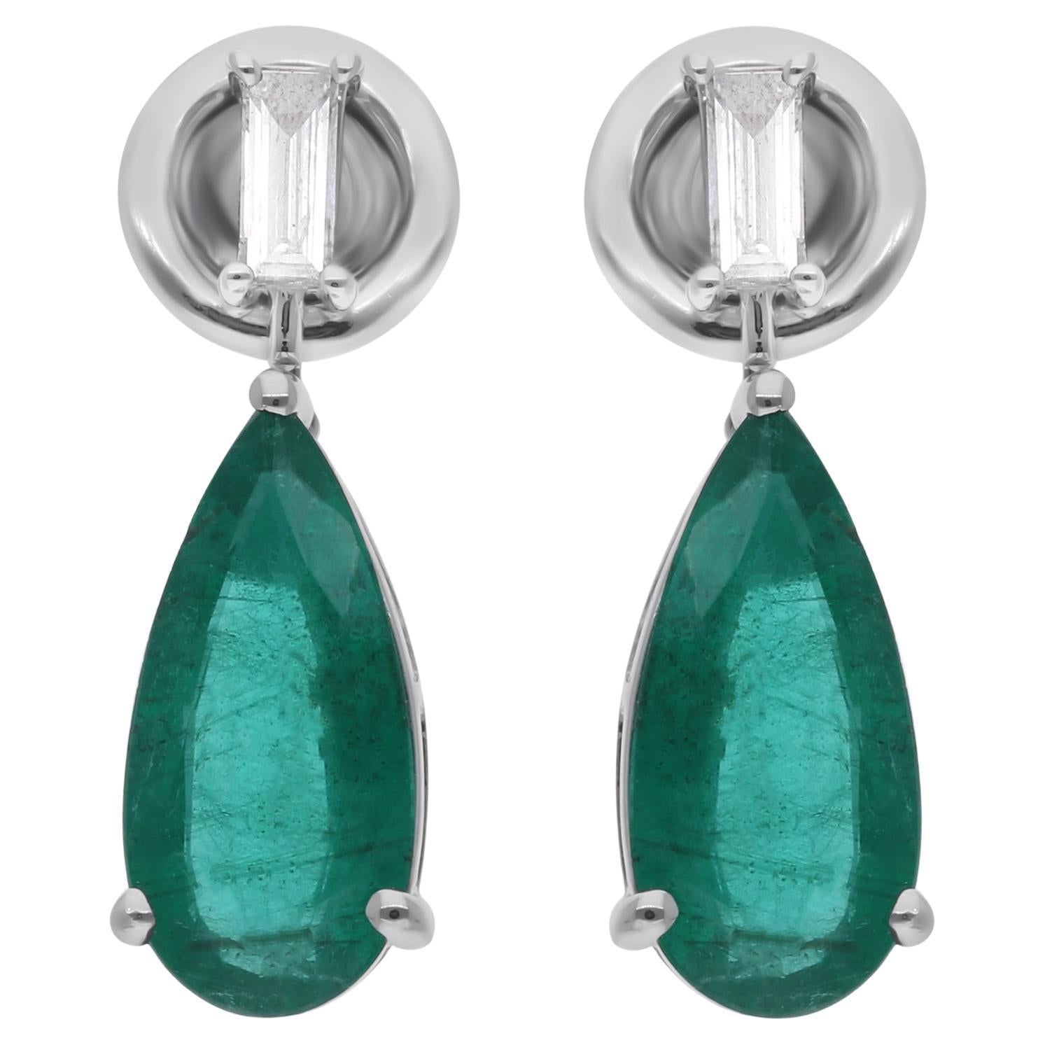 Orecchini con smeraldo dello Zambia da 3,02 carati 0,20 carati SI/H Baguette Diamond Oro bianco 18k