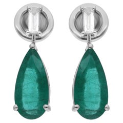 Orecchini con smeraldo dello Zambia da 3,02 carati 0,20 carati SI/H Baguette Diamond Oro bianco 18k