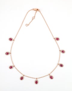 3.02 Carats Ruby & 0.83 Carats Diamond Chain Necklace in 18k Rose Gold