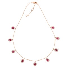 3.02 Carats Ruby & 0.83 Carats Diamond Chain Necklace in 18k Rose Gold