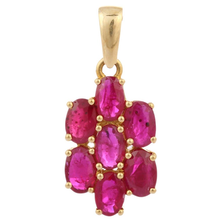 3.02 ct Alluring Oval Cut Ruby Flower Pendant in 14K Yellow Gold, Ruby