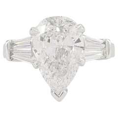 GIA Certified 2.01 Carat Pear Shape Diamond Platinum Ring with Tapered Baguette