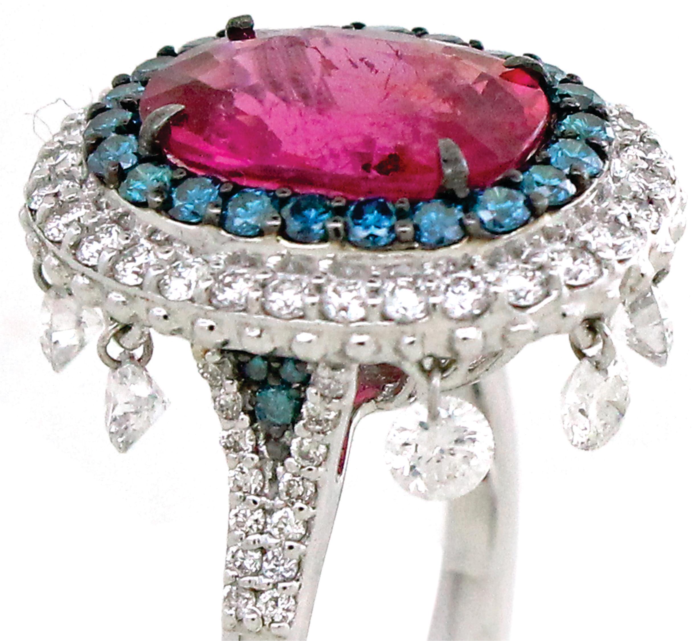 Moderne Bague en tourmaline de 3,02 carats et diamants de 1,61 carat en vente