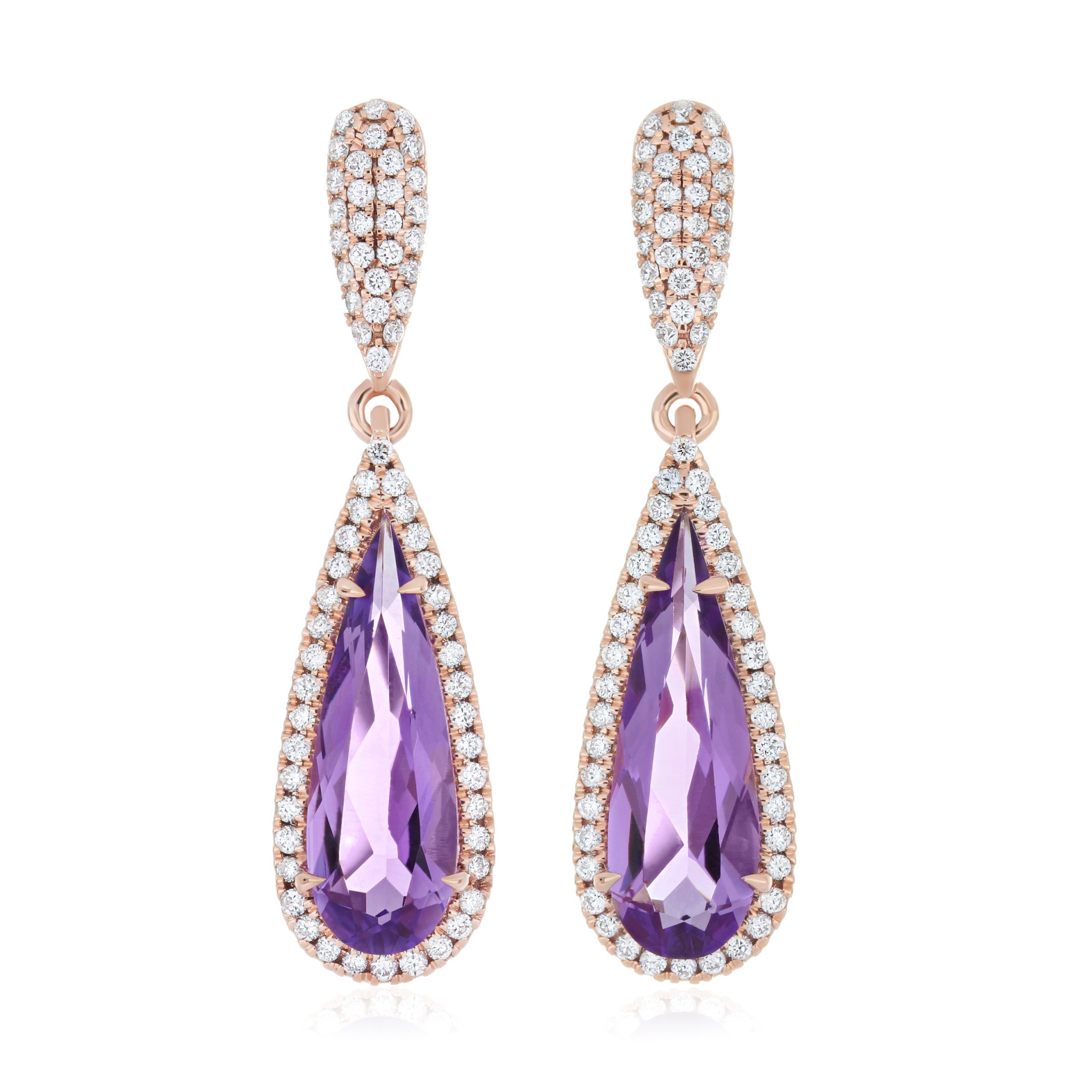 Orecchino con ametista e diamante a forma di pera da 3,02 carati in oro rosa 18k Regalo di anniversario In condizioni Nuovo in vendita a JAIPUR, IN