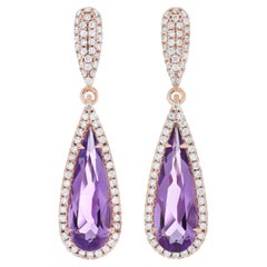 3.02 Ct's Pear Shape Amethyst & Diamond Earring 18k Rose Gold Anniversary Gift