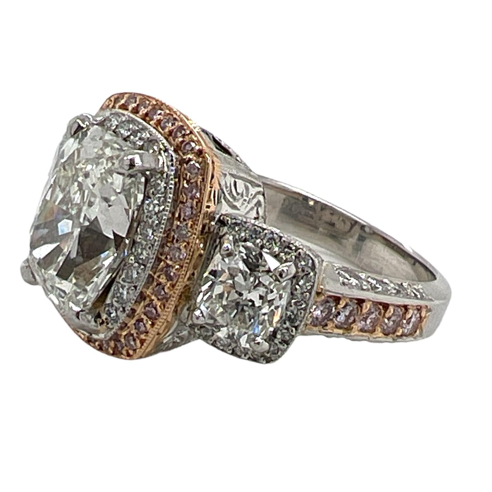 Modern 3.02 Cushion Diamond Engagement Ring by Michael Beaudry Natural Pink Diamond GIA