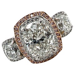 Anello di fidanzamento con diamante a cuscino 3,02 di Michael Beaudry Diamante rosa naturale GIA