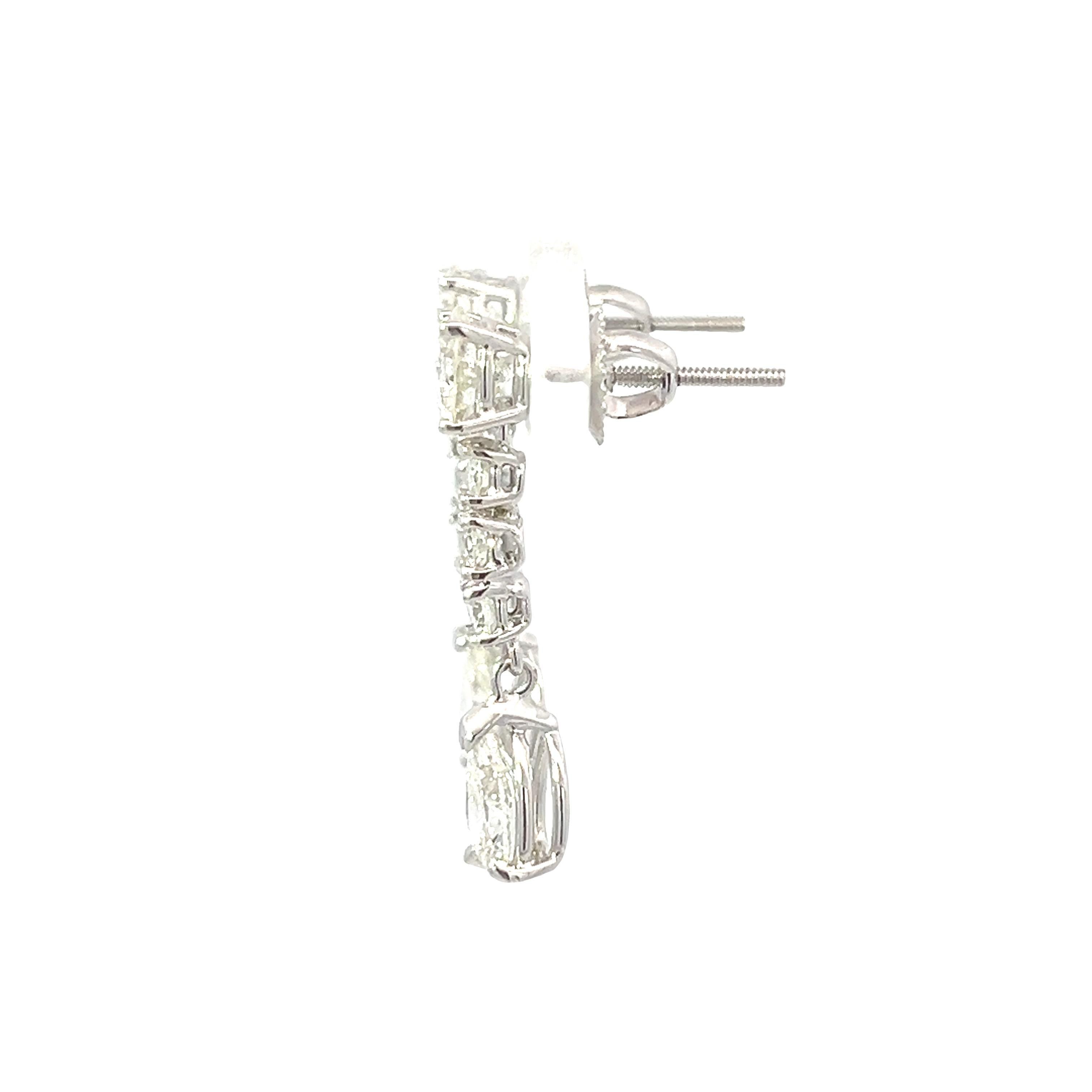 3.02 Total Carat Weight Pear and Round Diamonds Drop Earrings in 14K White Gold In New Condition For Sale In New York, NY