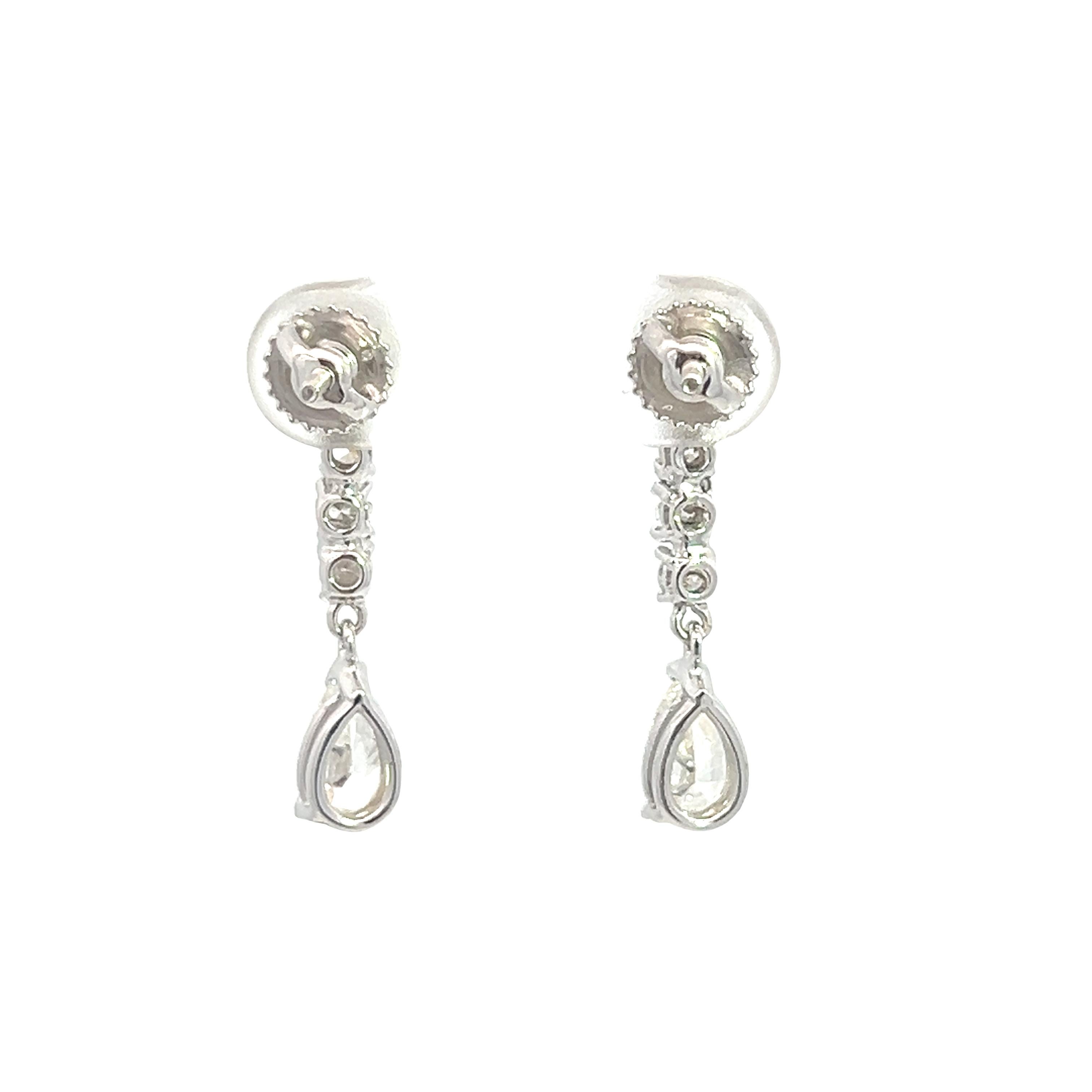 Women's or Men's 3.02 Total Carat Weight Pear and Round Diamonds Drop Earrings in 14K White Gold For Sale