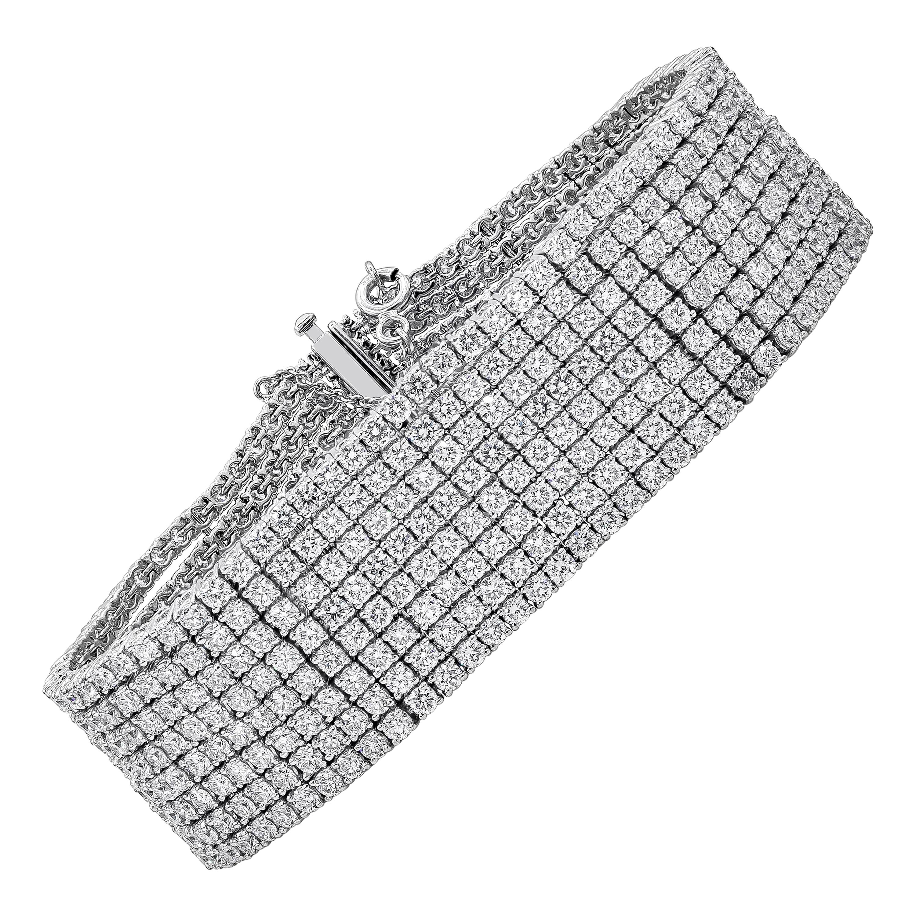 Roman Malakov 30.20 Carats Total Round Cut Diamond Multi-Row Tennis Bracelet For Sale