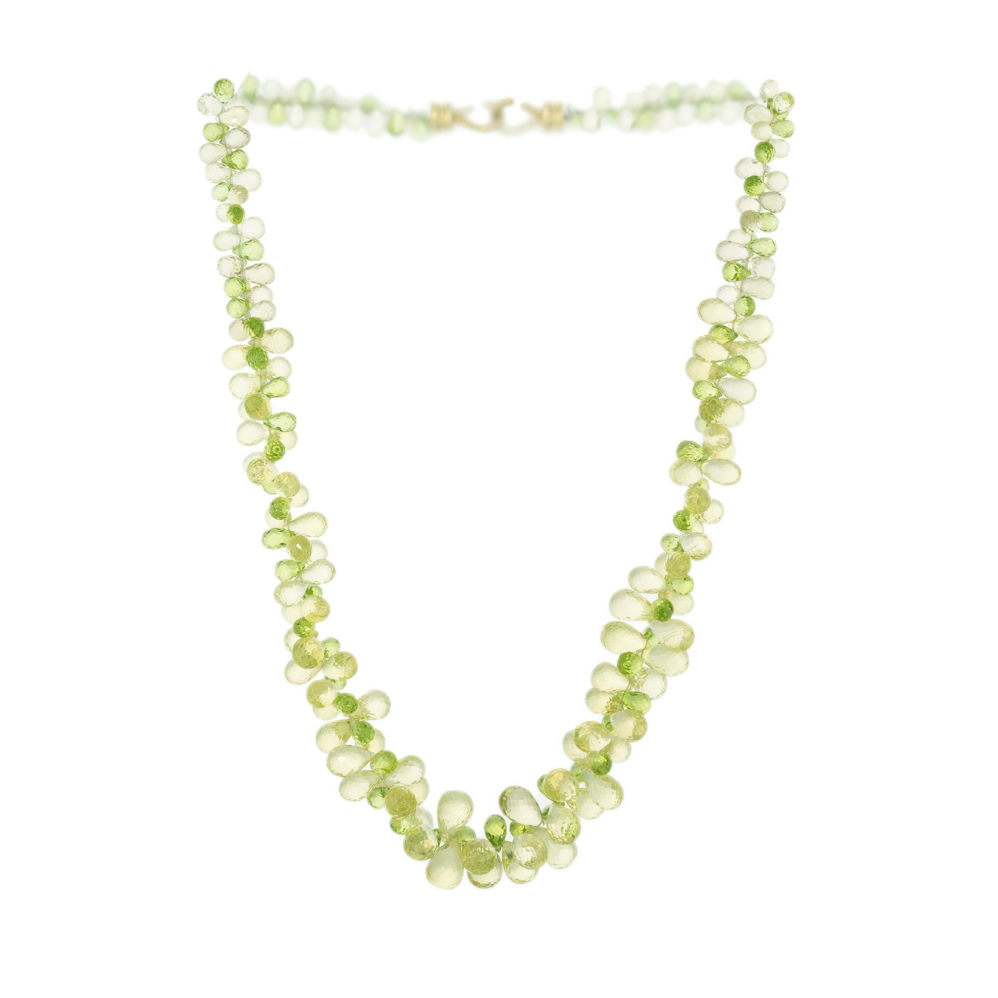 Pear Cut 302.00 Carat Pear Peridot Citrine Briolette Bead Yellow Gold Necklace For Sale