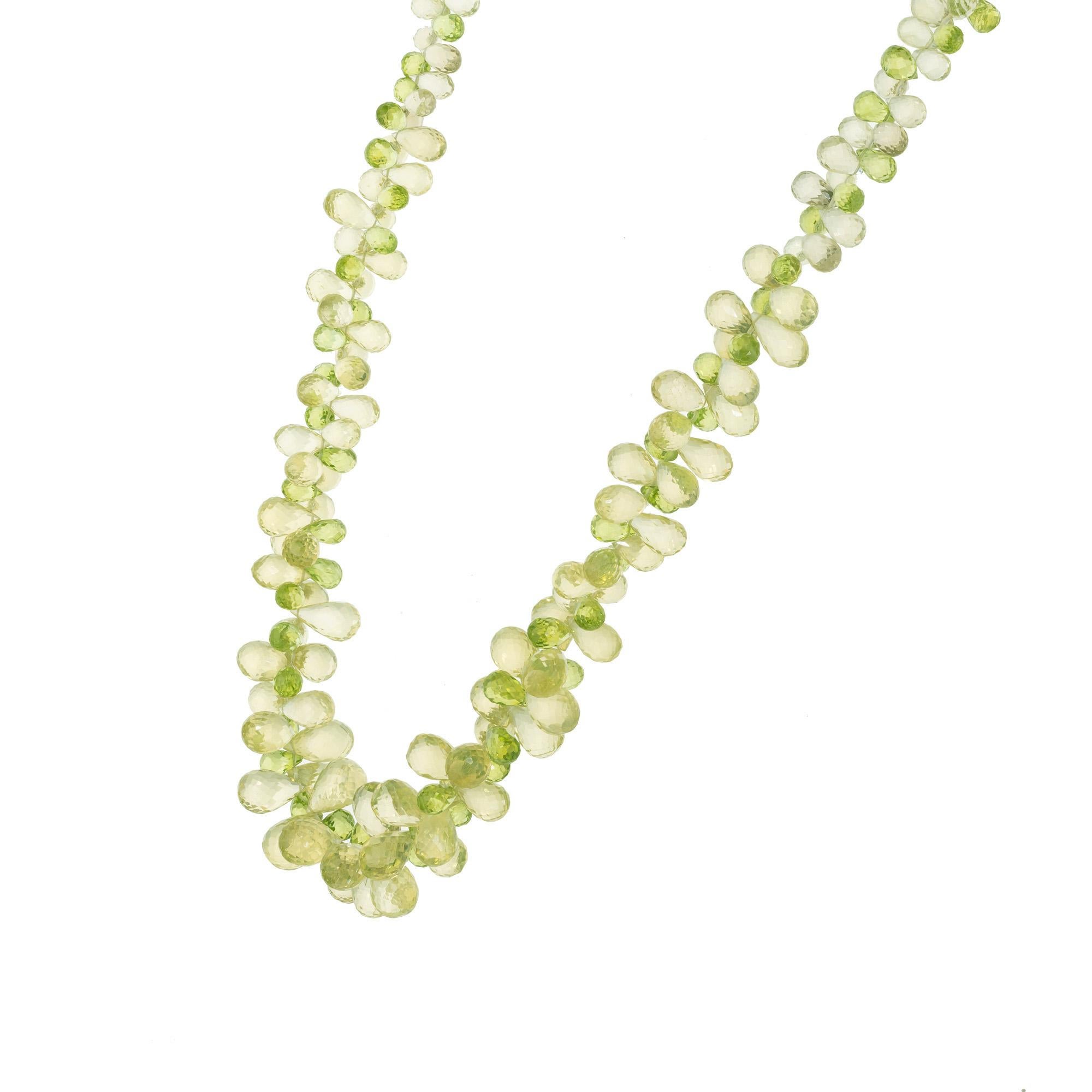 302.00 Carat Pear Peridot Citrine Briolette Bead Yellow Gold Necklace In Good Condition For Sale In Stamford, CT