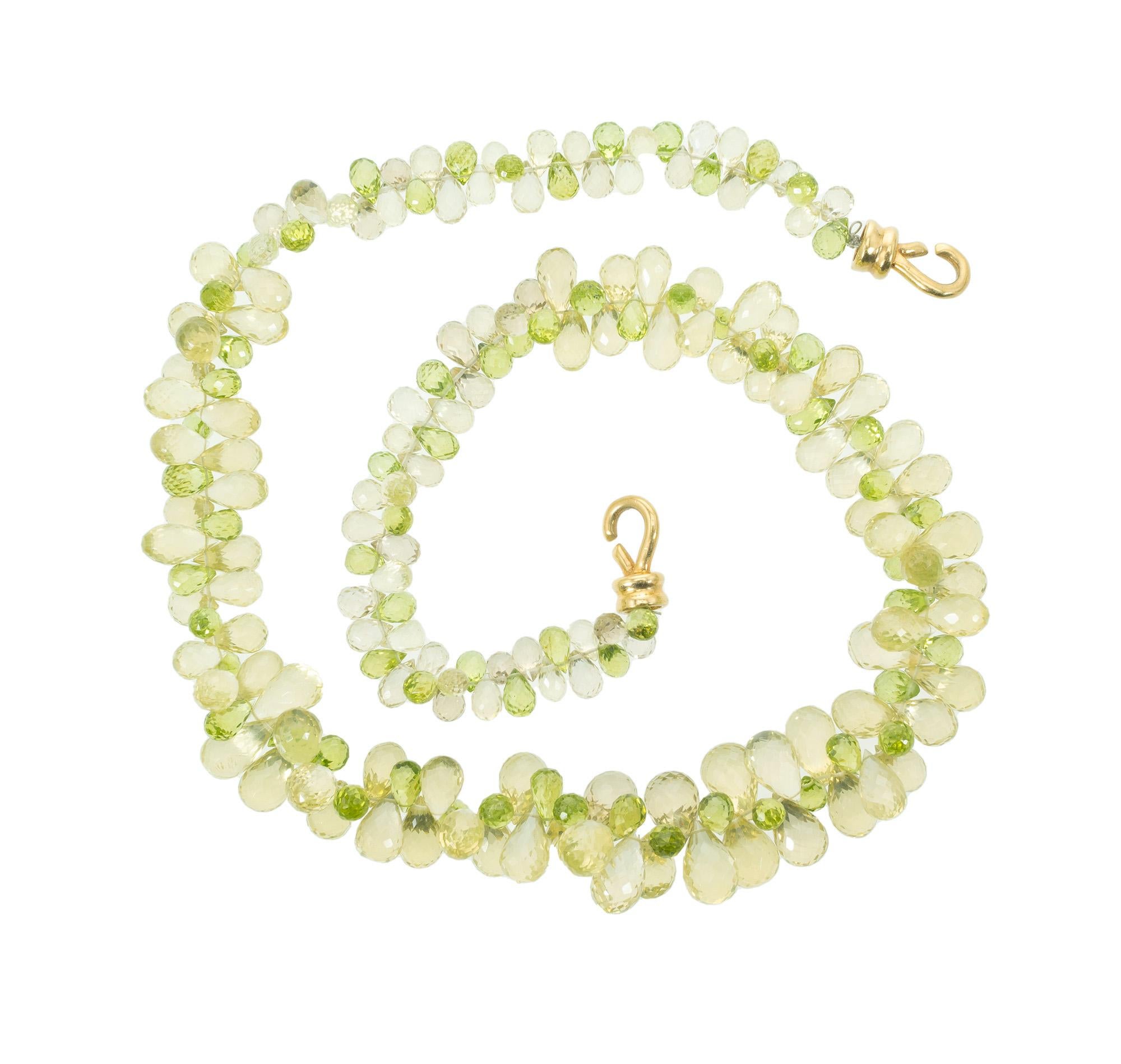 Women's 302.00 Carat Pear Peridot Citrine Briolette Bead Yellow Gold Necklace For Sale