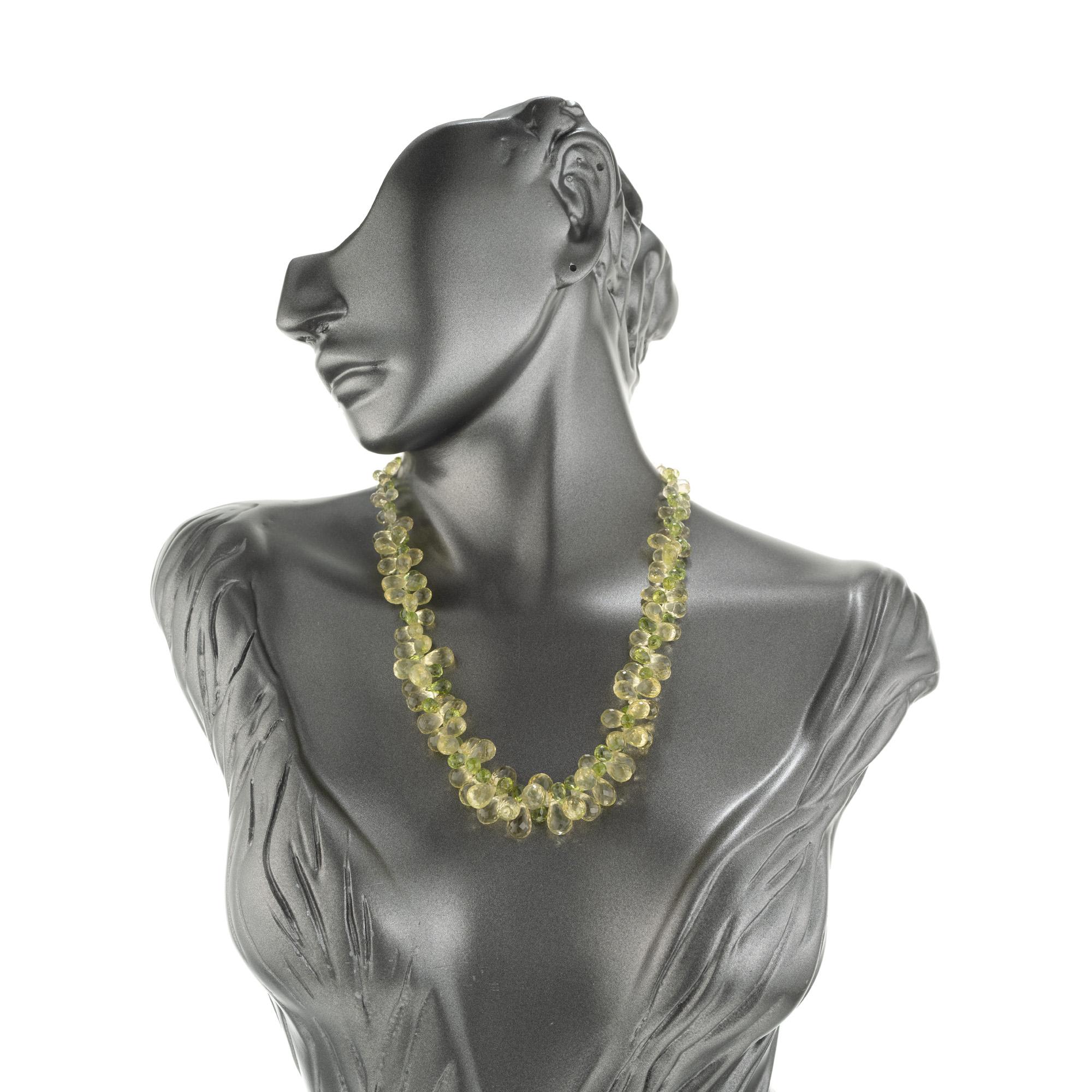 Halskette aus Gelbgold mit 302,00 Karat birnenförmigem Peridot, Citrin und Briolette-Perlen im Angebot 1