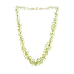 Vintage 302.00 Carat Pear Peridot Citrine Briolette Bead Yellow Gold Necklace