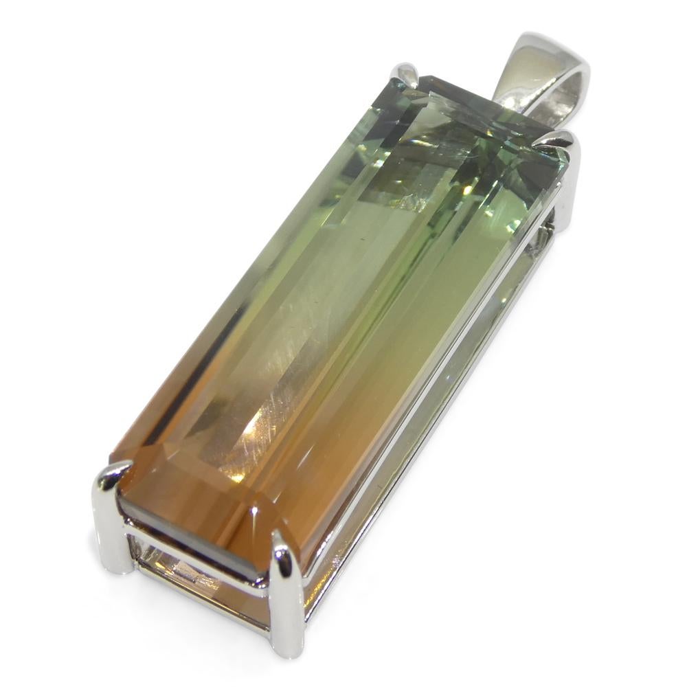 30.21ct Emerald Cut Pink & Bluish Green Tourmaline Pendant in 18k White Gold, GI For Sale 5