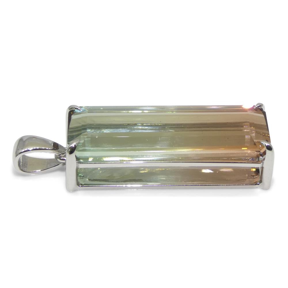 30.21ct Emerald Cut Pink & Bluish Green Tourmaline Pendant in 18k White Gold, GI For Sale 6