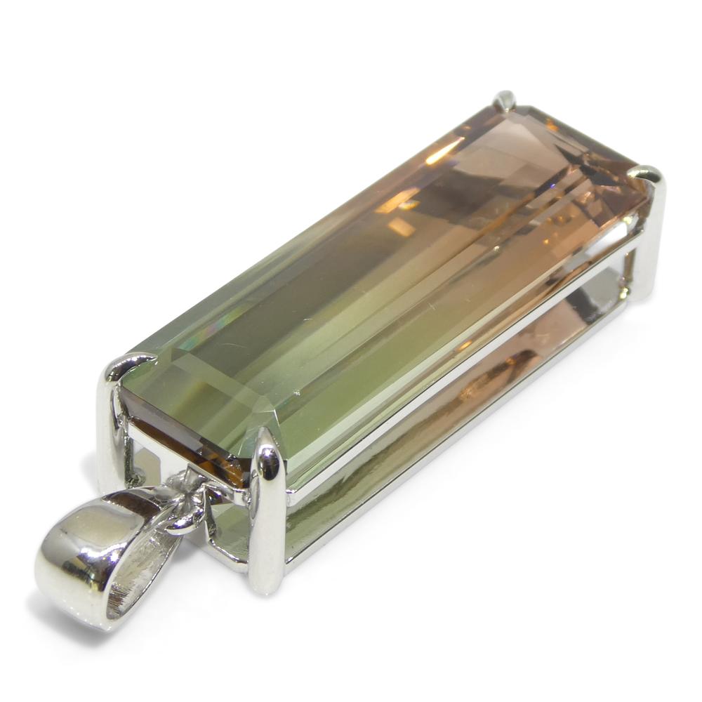 30.21ct Emerald Cut Pink & Bluish Green Tourmaline Pendant in 18k White Gold, GI For Sale 7