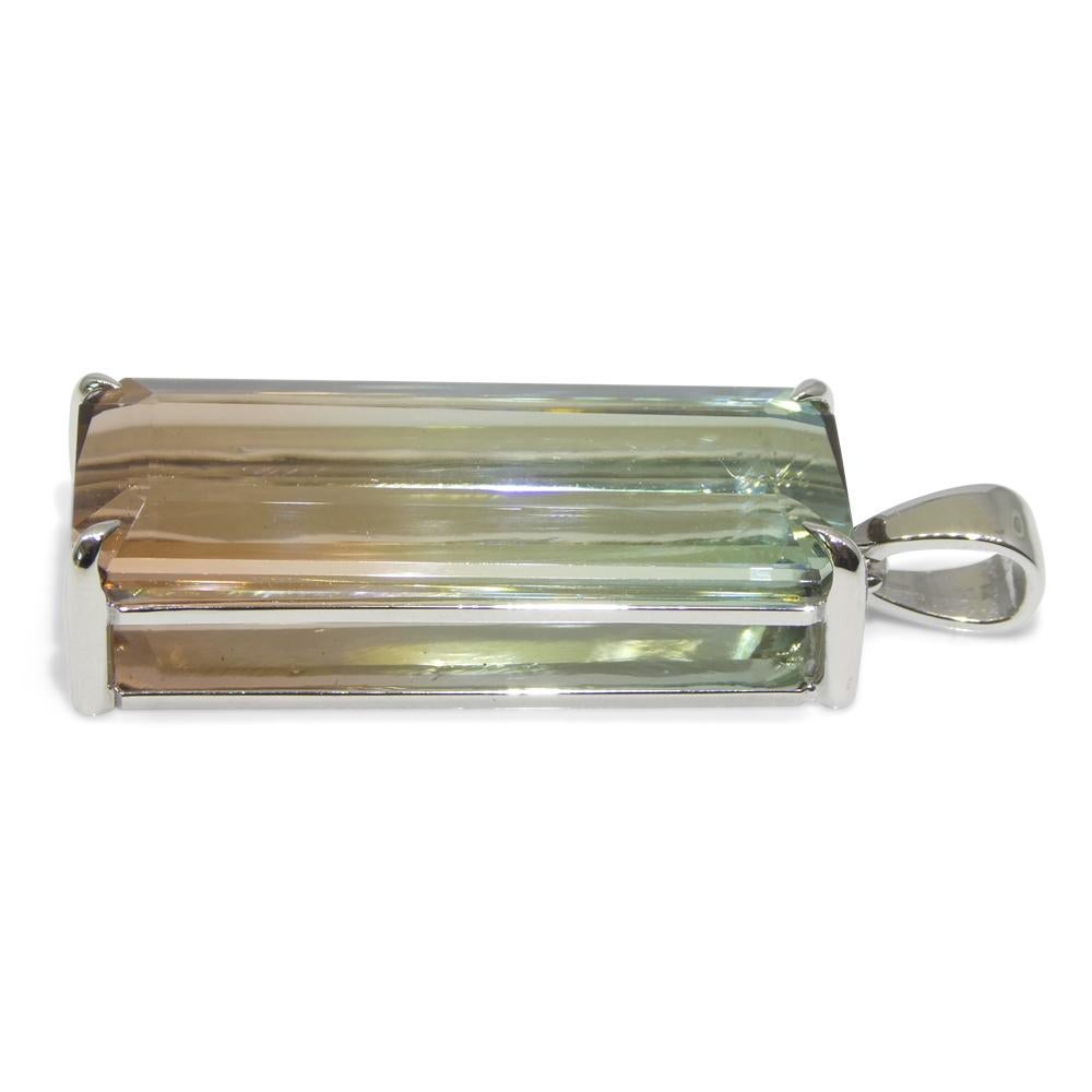 30.21ct Emerald Cut Pink & Bluish Green Tourmaline Pendant in 18k White Gold, GI For Sale 8