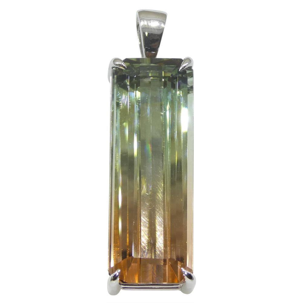 Contemporary 30.21ct Emerald Cut Pink & Bluish Green Tourmaline Pendant in 18k White Gold, GI For Sale