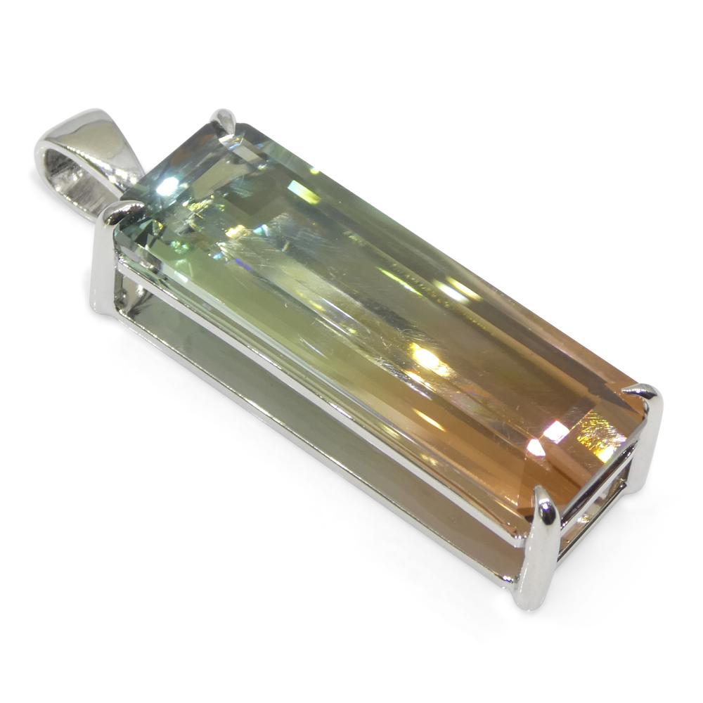 30.21ct Emerald Cut Pink & Bluish Green Tourmaline Pendant in 18k White Gold, GI In New Condition For Sale In Toronto, Ontario