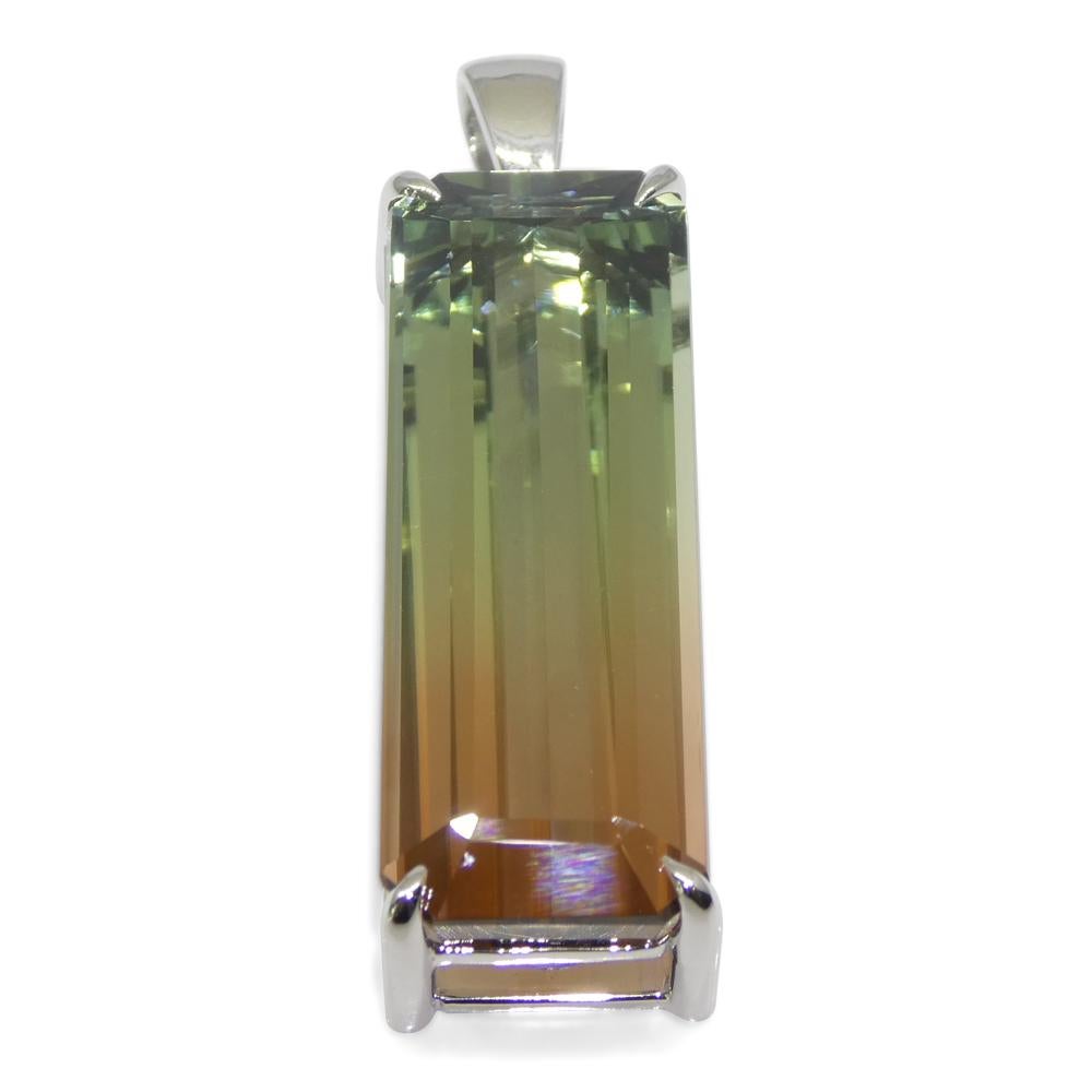 30.21ct Emerald Cut Pink & Bluish Green Tourmaline Pendant in 18k White Gold, GI For Sale 4