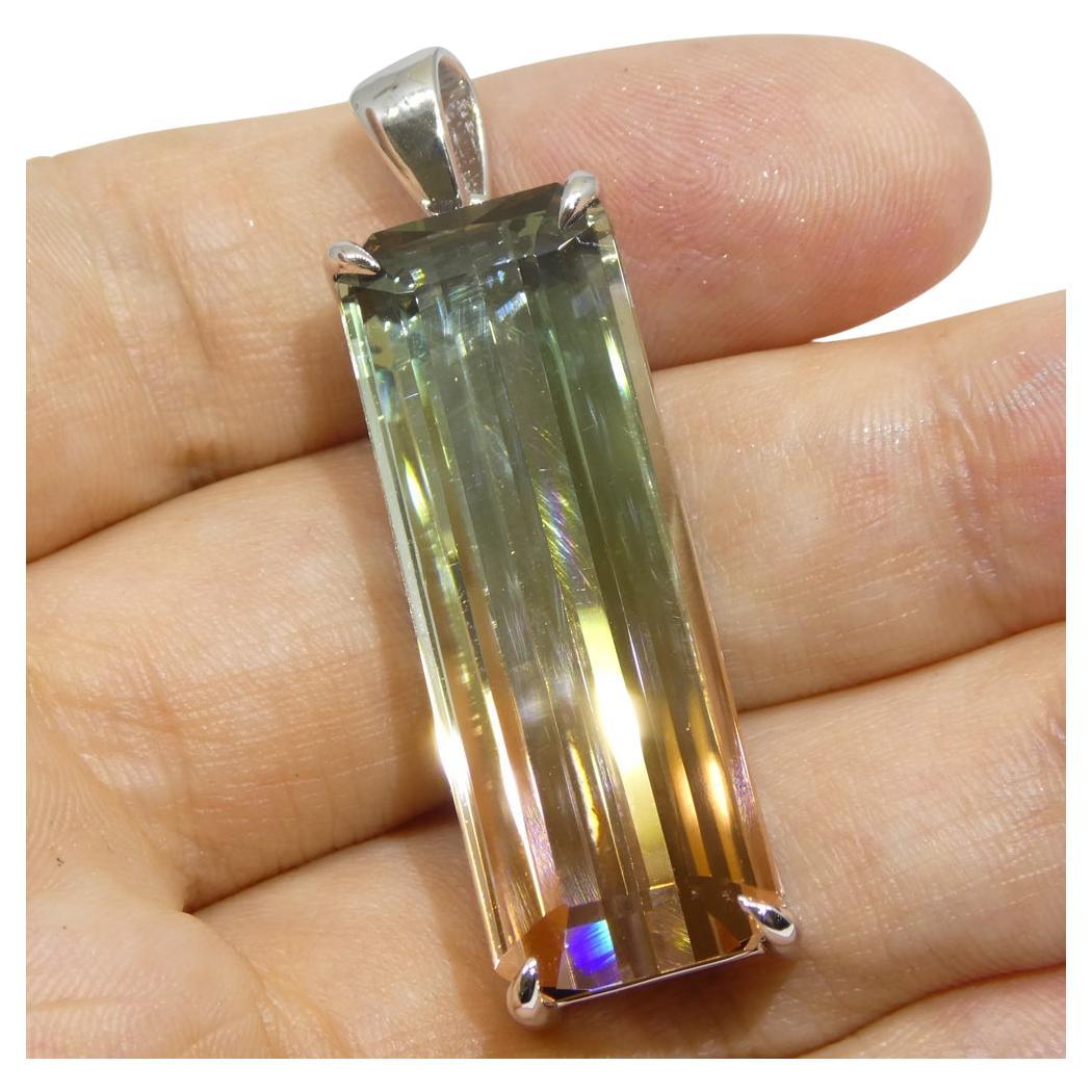 30.21ct Emerald Cut Pink & Bluish Green Tourmaline Pendant in 18k White Gold, GI